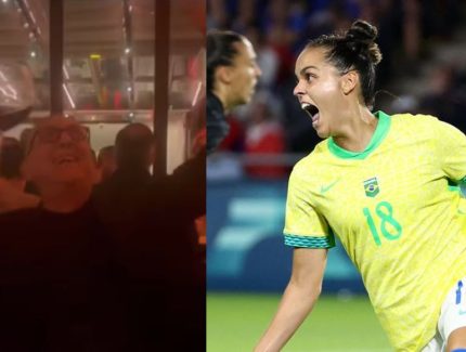 Galvão Bueno comemora vitória do futebol feminino em restaurante de Paris