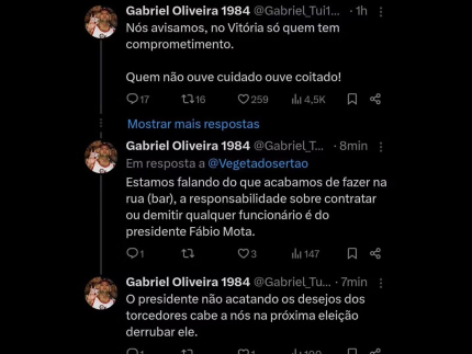 Presidente da torcida organizada Os Imbatíveis fez posts polêmicos após ataque de membros (Reprodução)