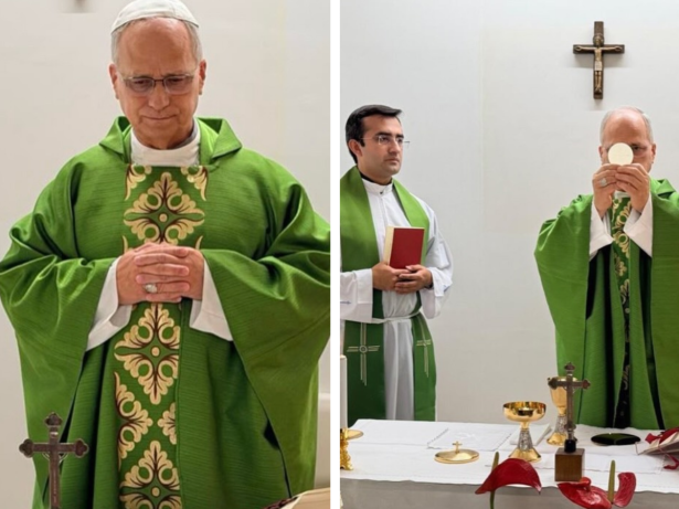 Papa Leão XIV aparece celebrando missa dias após retirada de câncer no pulmão