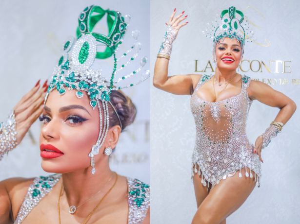 Rainha de Bateria do Império Serrano, Quitéria Chagas brilha em noite de glamour em camarote