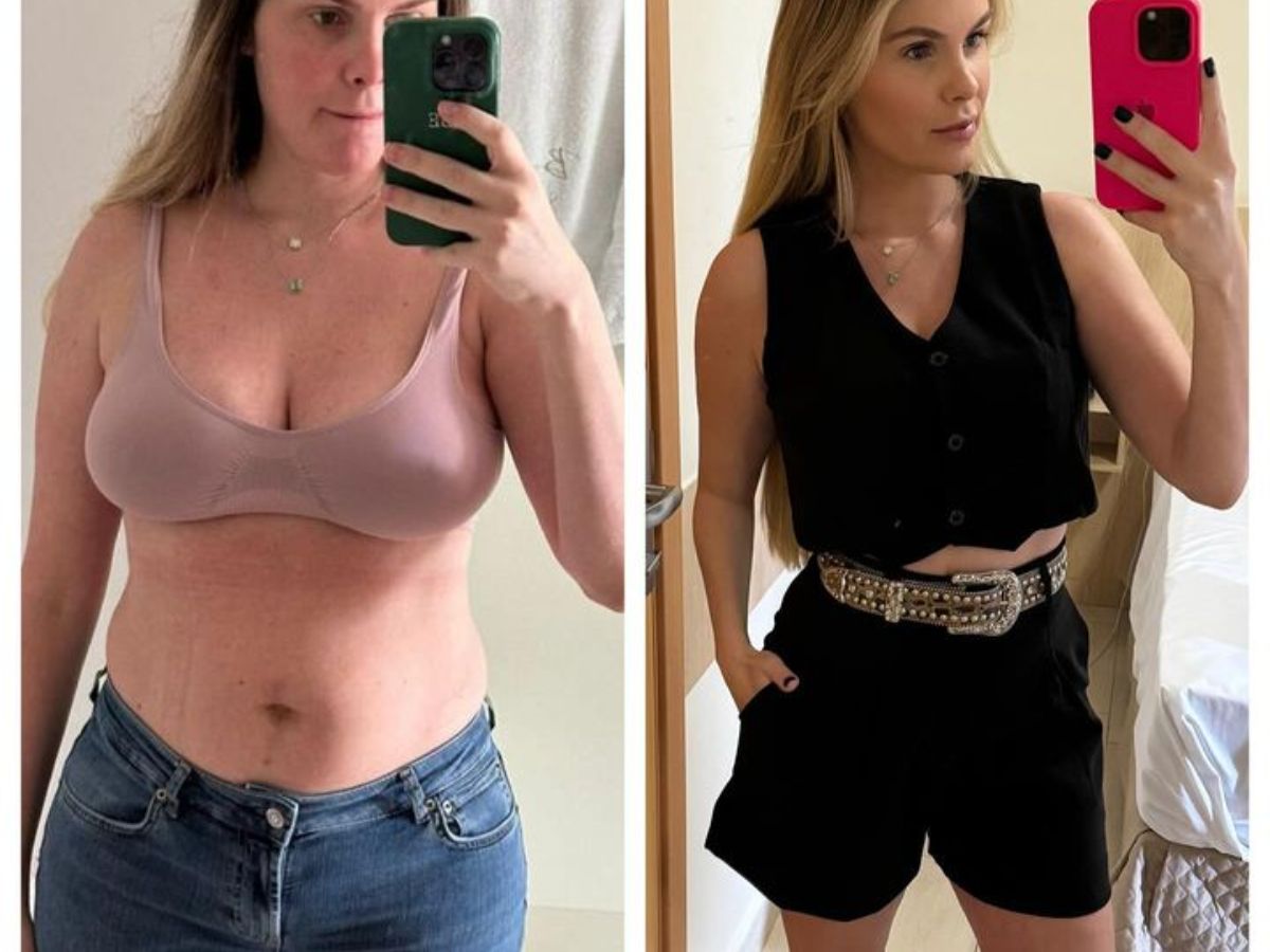 Antes e depois de Bárbara Evans perder 17 quilos