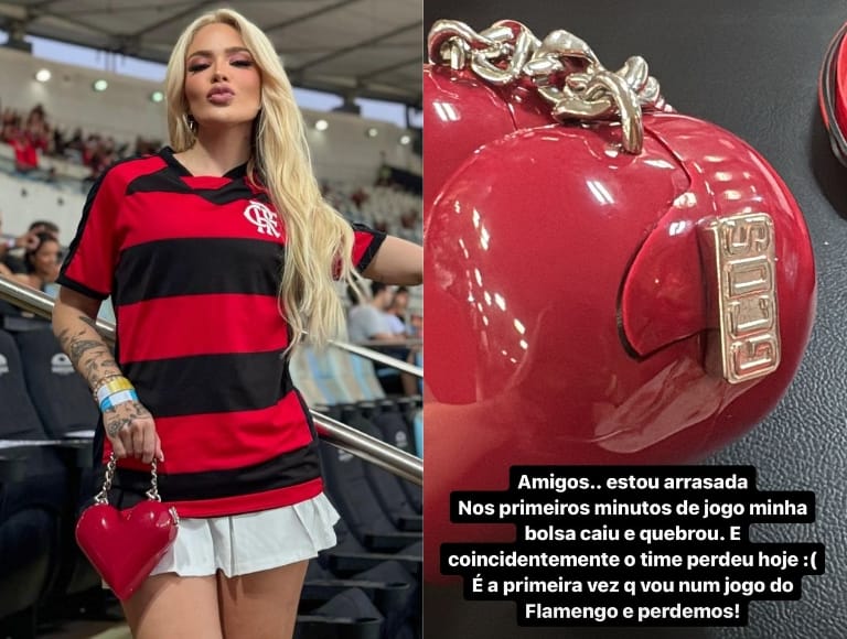 Karoline Lima mostra a bolsa quebrada