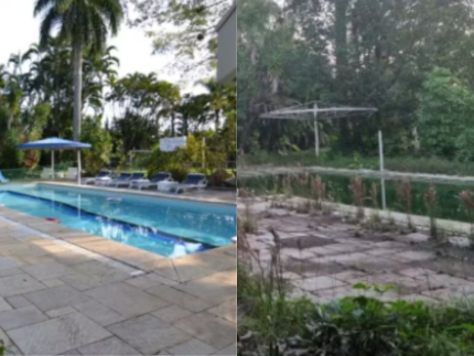 Antes e depois da piscina da mansão de Pelé (Reprodução/G1)