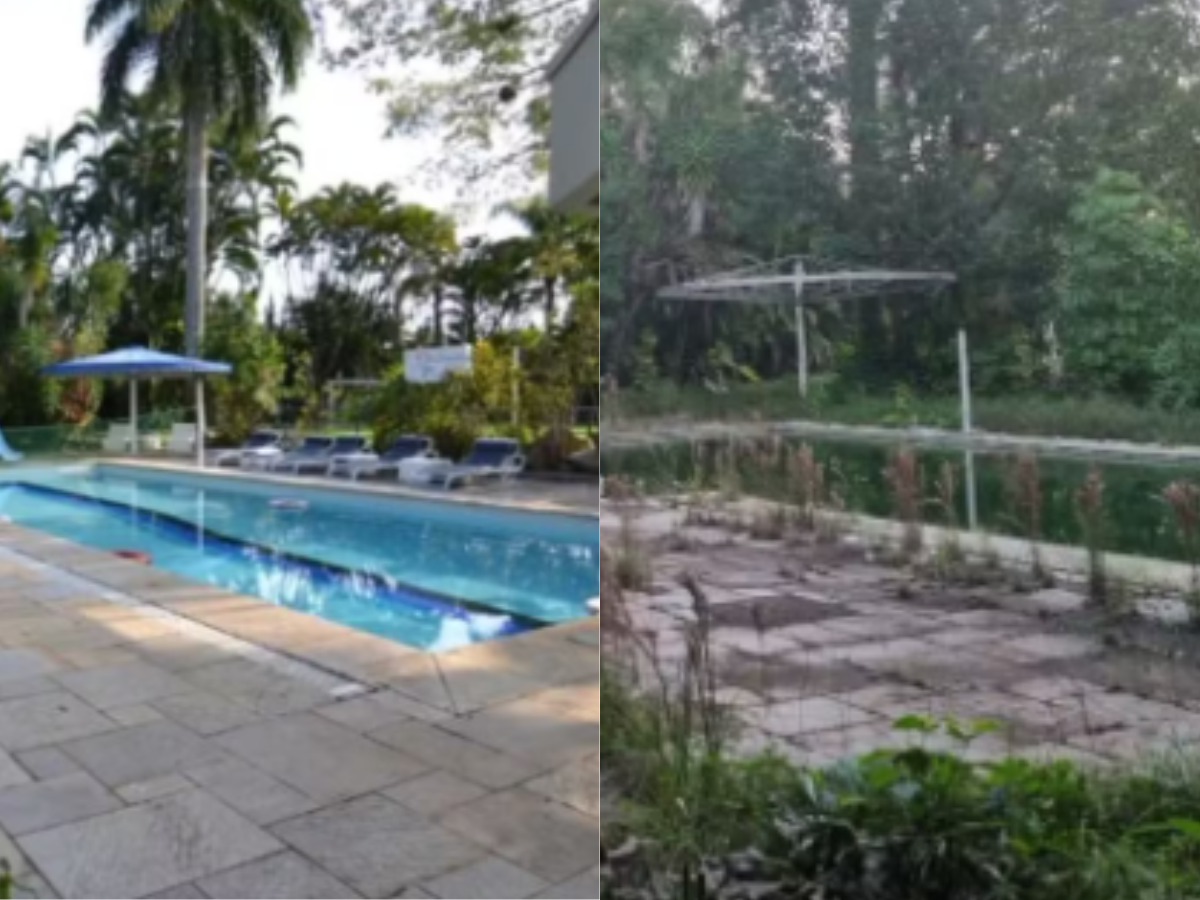 Antes e depois da piscina da mansão de Pelé (Reprodução/G1)