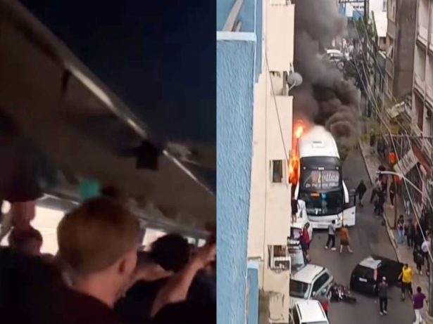 Ônibus escolar pega fogo em Porto Alegre após sequência de acidentes