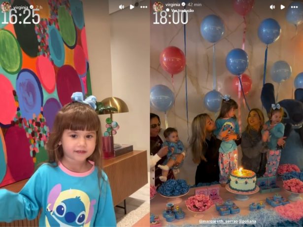Maria Alice, filha de Virginia e Zé Felipe, ganha festa com sessão de cinema