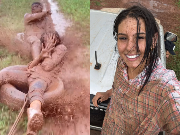 Ana Castela e amigos ficam cobertos de lama em brincadeira radical na fazenda