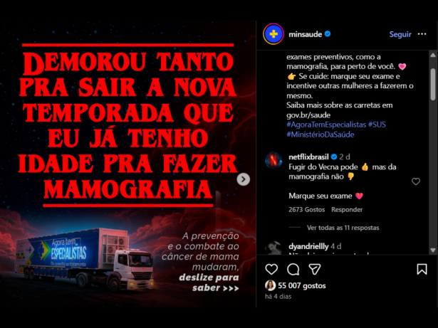 Ministério sa Saúde usa sucesso de “Stranger Things” em ação de prevenção e Netflix entra na campanha
