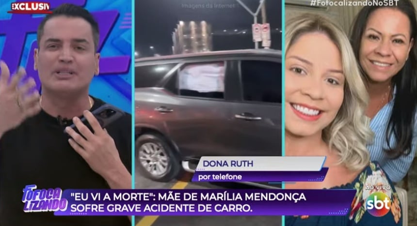 Leo Dias entrevista Ruth Dias, mãe de Marília Mendonça, ao vivo no Fofocalizando (Reprodução: SBT)