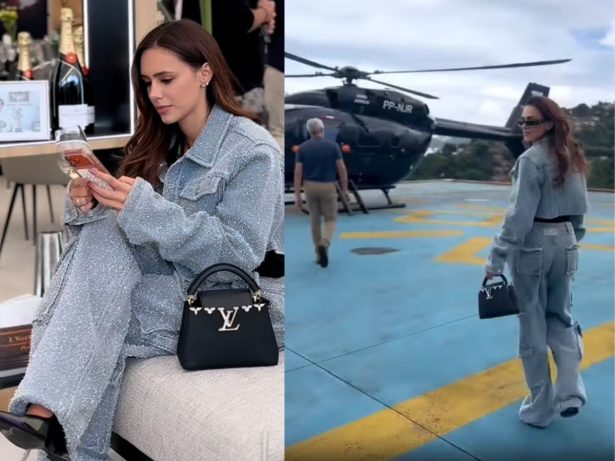 Bruna Biancardi chega de helicóptero e com bolsa de R$ 42 mil ao GP Brasil de Fórmula 1