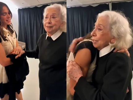 Fernanda Montenegro e Bruna Marquezine se reencontram nos bastidores de peça no Rio