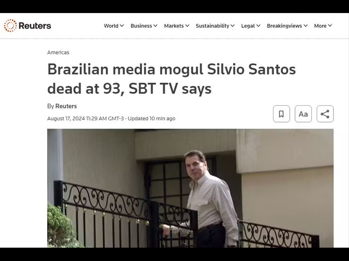 Portais de todo Mundo destacaram a morte de Silvio Santos (Reprodução)