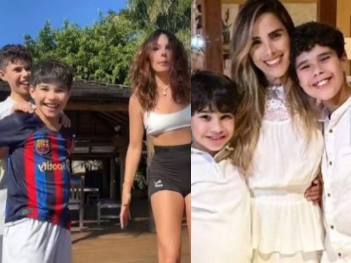 Isis posta vídeo com enteados / Wanessa e seus filhos (Reprodução/Montagem)