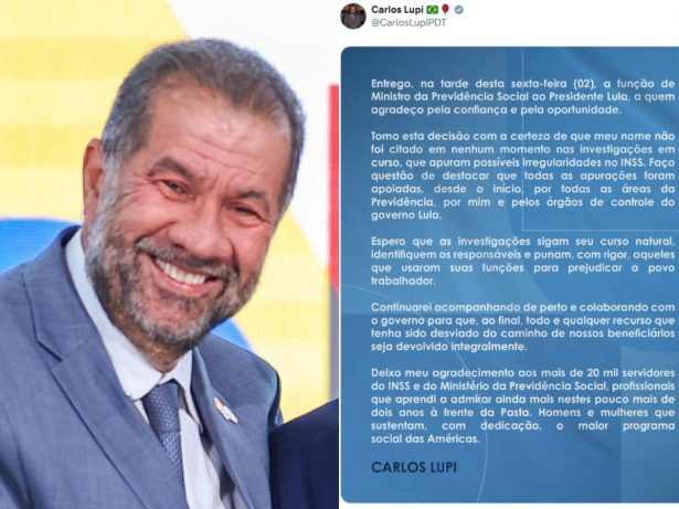 Ministro da Previdência Social, Carlos Lupi, pede demissão