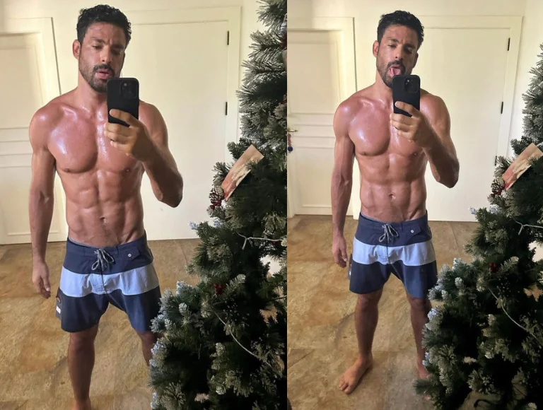 Cauã Reymond pede “ajuda” para desmontar a árvore de natal em nova foto sem camisa