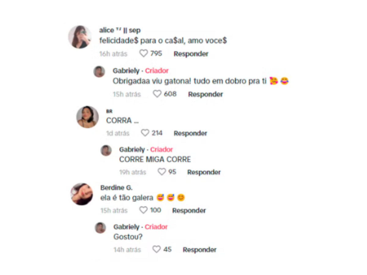 Gabriely responde comentários no vídeo (TikTok)