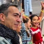 César Tralli se emociona ao ver filha com Ticiane Pinheiro em festa junina da escola