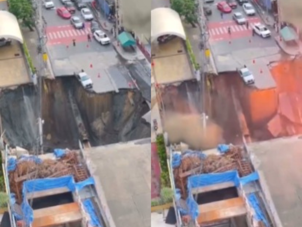 Que perigo! Cratera gigante se abre em avenida na Tailândia e engole caminhão e postes