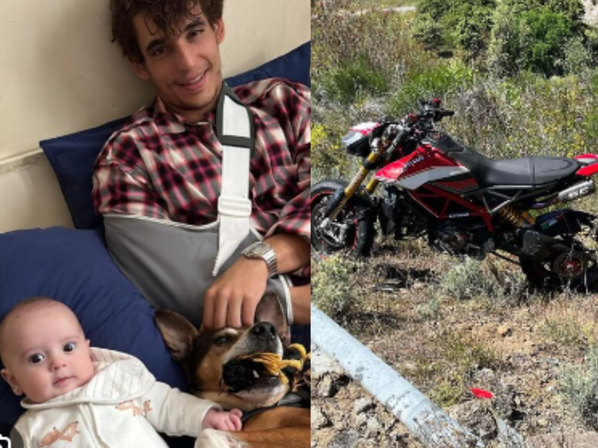 Ator postou foto ao lado da filha e mostrou também moto batida