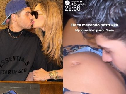 Zé Felipe beijando a barriga de Virginia (Reprodução Instagram/ montagem)

