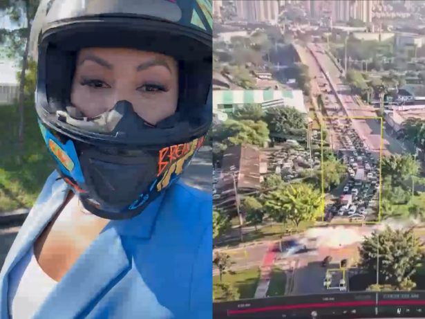 “Tudo pela notícia”: Dani Brandi se aventura de moto para cobrir queda de avião em SP