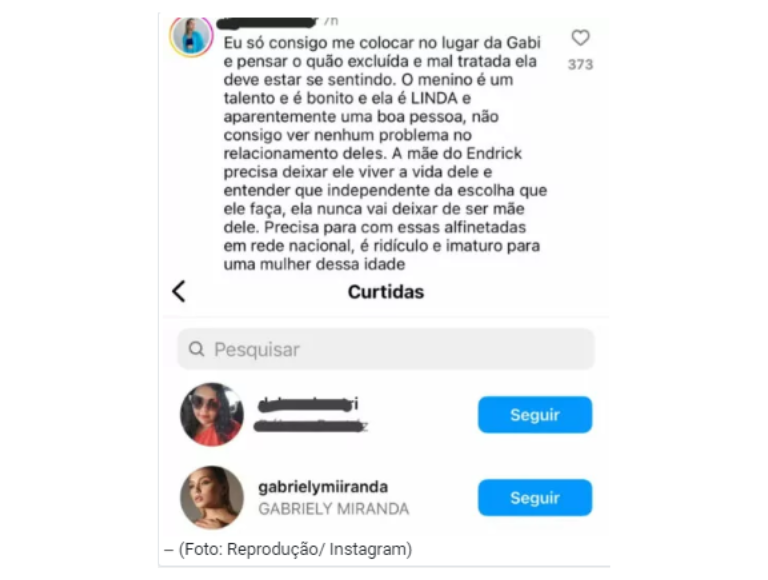 Comentário curtido por Gabriely