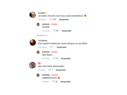 Gabriely responde comentários no vídeo (TikTok)