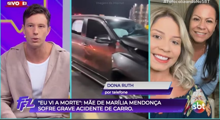 Leo Dias entrevista Ruth Dias, mãe de Marília Mendonça, ao vivo no Fofocalizando (Reprodução: SBT)