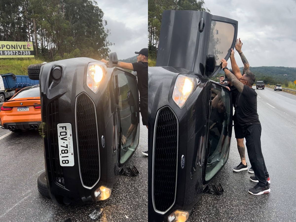 MC Gui ajuda homem que capotou carro em sua frente