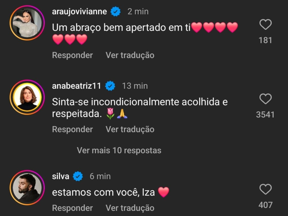 Iza recebe apoio de celebridades - Reprodução/Instagram