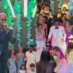 Éder Militão e Tainá Castro curtem festa de casamento com show de Léo Santana