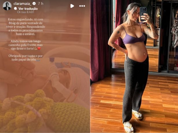 Pequeno guerreiro: filho prematuro de Clara Maia evolui no hospital e se aproxima de 1 kg