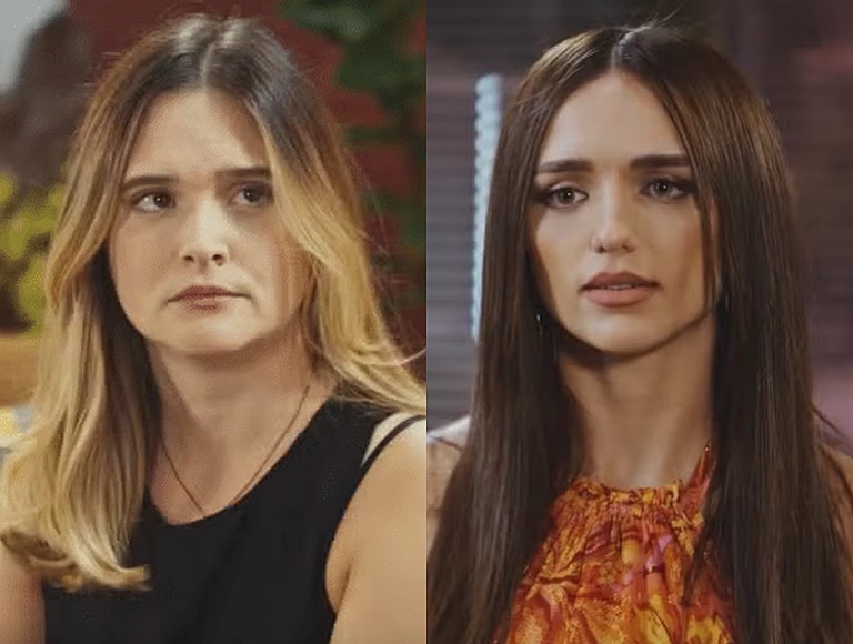 Electra (Juliana Paiva) e Jéssica (Rafa Kalimann) em cena de Família É Tudo 