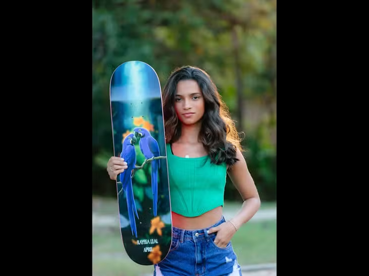 Rayssa Leal apresentou o design personalizado de seu skate, que busca a conscientização para os cuidados com a natureza (Divulgação/COI)