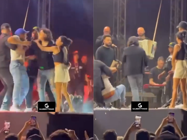 Confusão no palco! Roberta Miranda se irrita com invasão de rapaz em show no Ceará