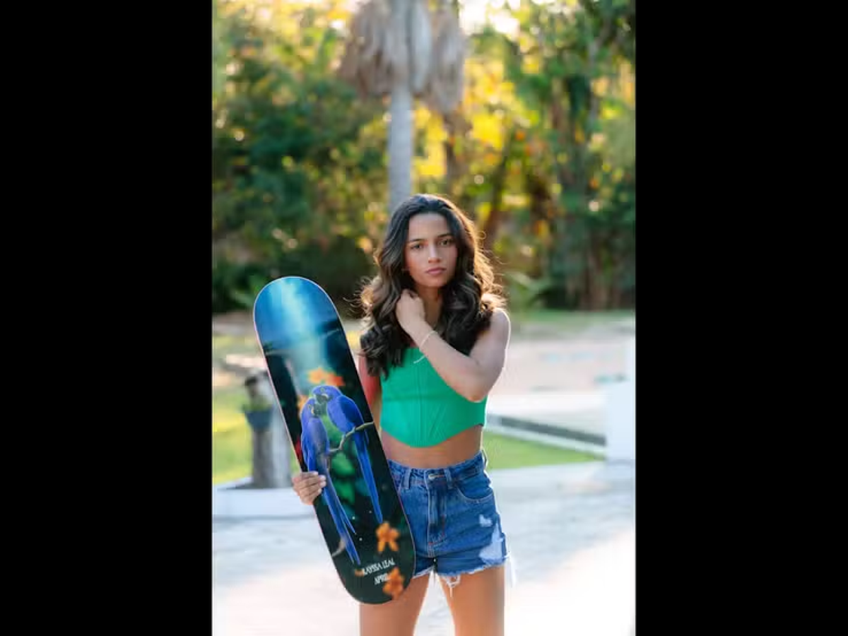 Rayssa Leal apresentou o design personalizado de seu skate, que busca a conscientização para os cuidados com a natureza (Divulgação/COI)