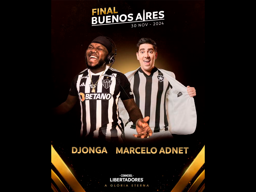 Marcelo Adnet e Djonga, atrações na final da Libertadores (Divulgação)