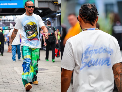 Hamilton chega no GP de São Paulo com roupa em homenagem a Senna e ao Brasil