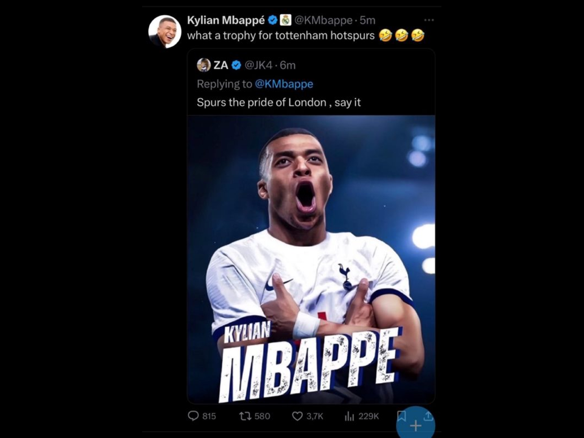 Post feito por hacker em rede social de Mbappé (Reprodução)