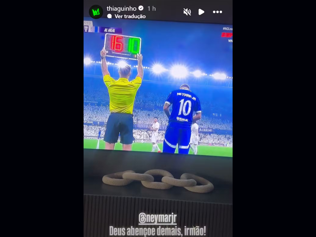 Thiaguinho comemorou a volta de Neymar aos campos (Reprodução)