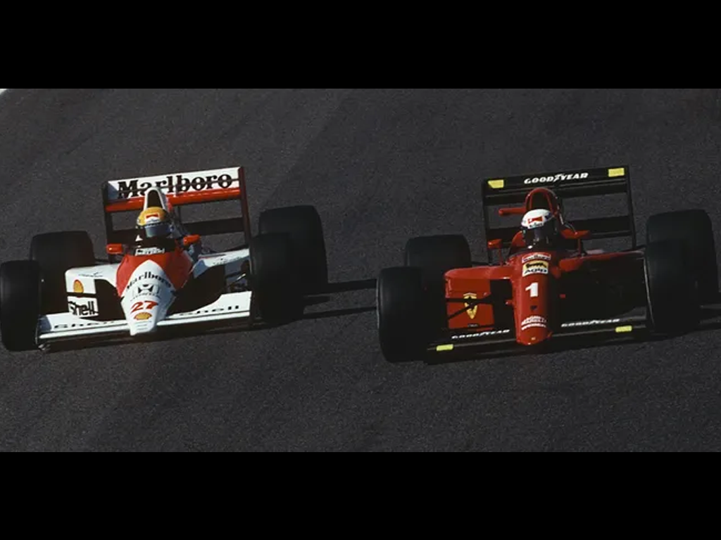 Largada polêmica do GP do Japão em 1990, onde os dois bateram na primeira curva (Paul-Henri Cahier/Getty Images)