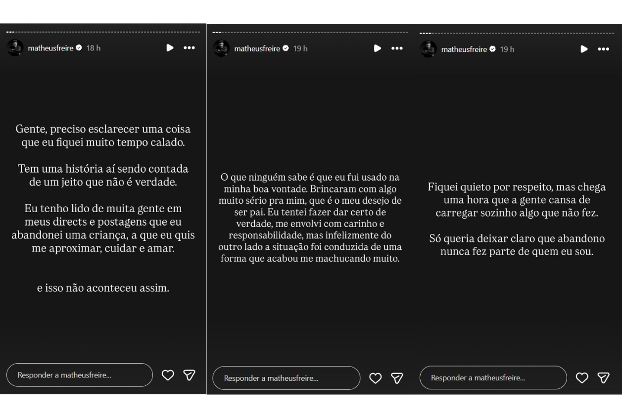 Reprodução Instagram Matheus Freire/ montagem Reprodução Instagram Matheus Freire/ montagem