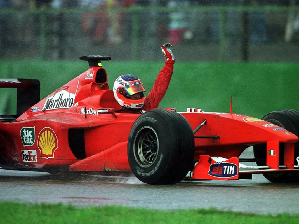 Primeira vitória de Rubinho, no GP da Alemanha de 2000, com a Ferrari (Clive Mason/ALLSPORT)