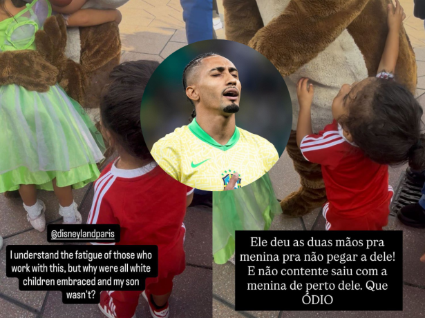 Raphinha, da Seleção, afirma que filho foi ignorado na Disney Paris e aponta racismo