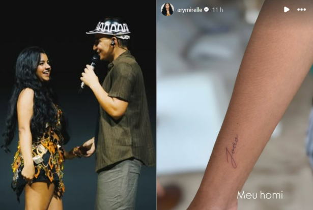 Ary Mirelle tatua rosto dos filhos e nome de João Gomes no braço: “Meu homem”