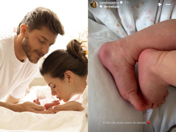 Camila Queiroz celebra 15 dias de vida da 1ª filha: “Maior amor do mundo”