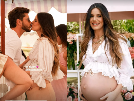 Camila Queiroz e Klebber Toledo celebram chá de bebê da primeira filha; veja detalhes