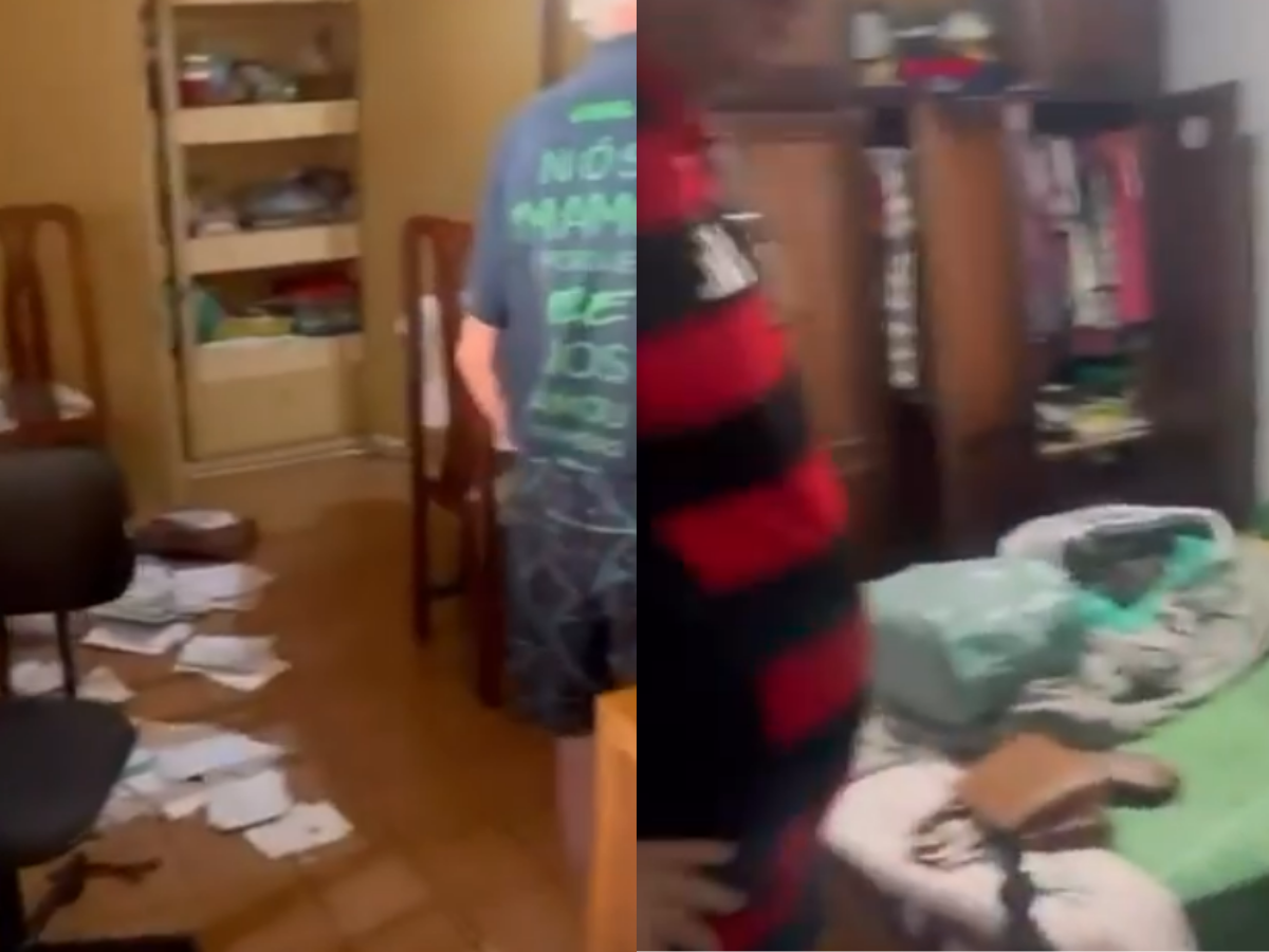 Vídeo publicado pelo senador Flávio Bolsonaro (PL-RJ) mostra como ficou a casa da mãe e dos avós após o assalto / Reprodução