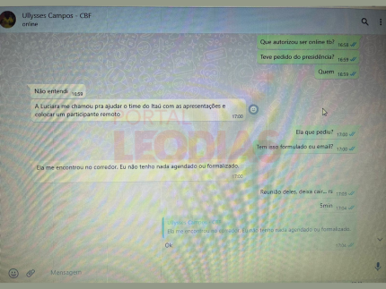 Coordenador de TI da CBF pediu para que funcionário derrubasse reunião online com o Itaú 1 Conversa entre funcionários da CBF combinou queda em reunião online com o Itaú / Reprodução