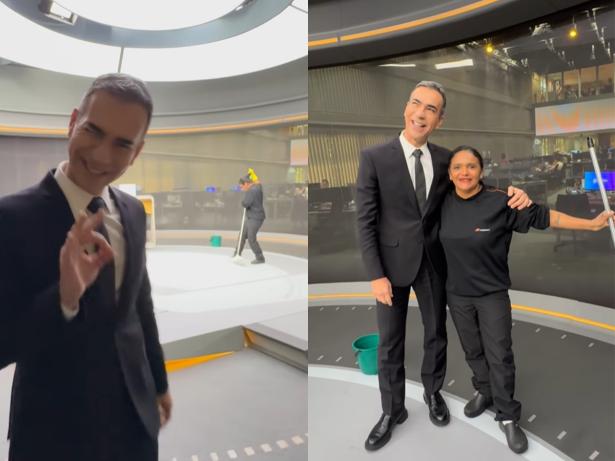 César Tralli homenageia funcionária da limpeza do “Jornal Hoje”: “Grato”